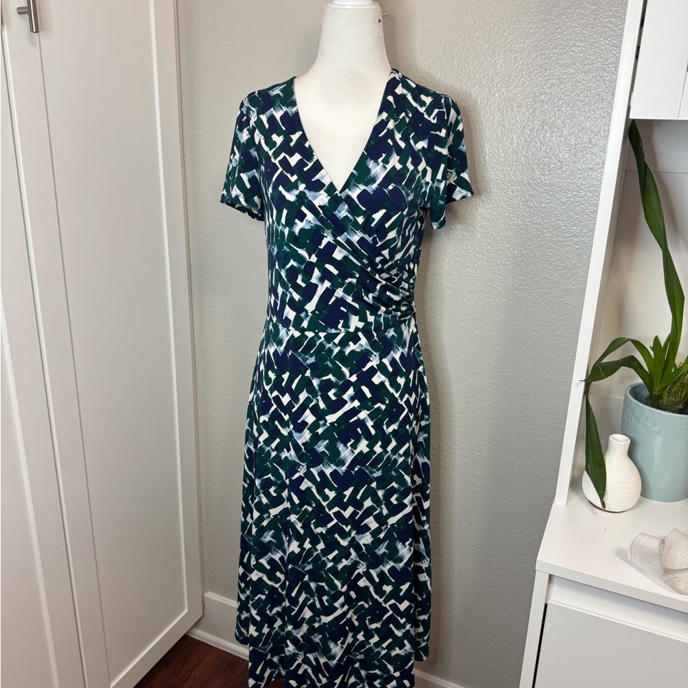 Eliza J Green and White Abstract Midi Dress faux wrap